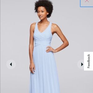 David’s Bridal long bridesmaid dress with crisscross back straps